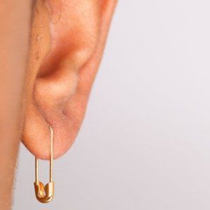 14K Yellow Gold Earrings 3/4'Inch Safety Pin